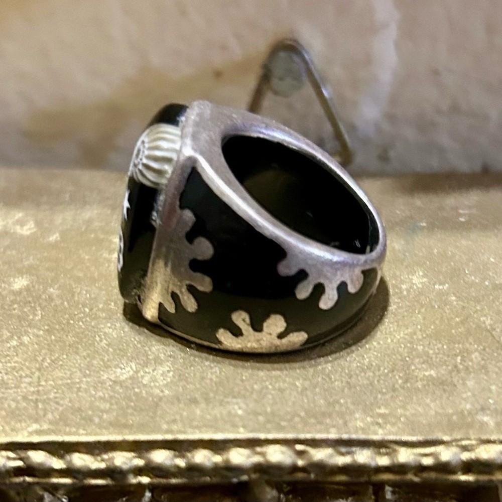 Black Murano Glass Ring by Alan K | Sterling Silver Band | Statement Piece - Picture 4 of 5